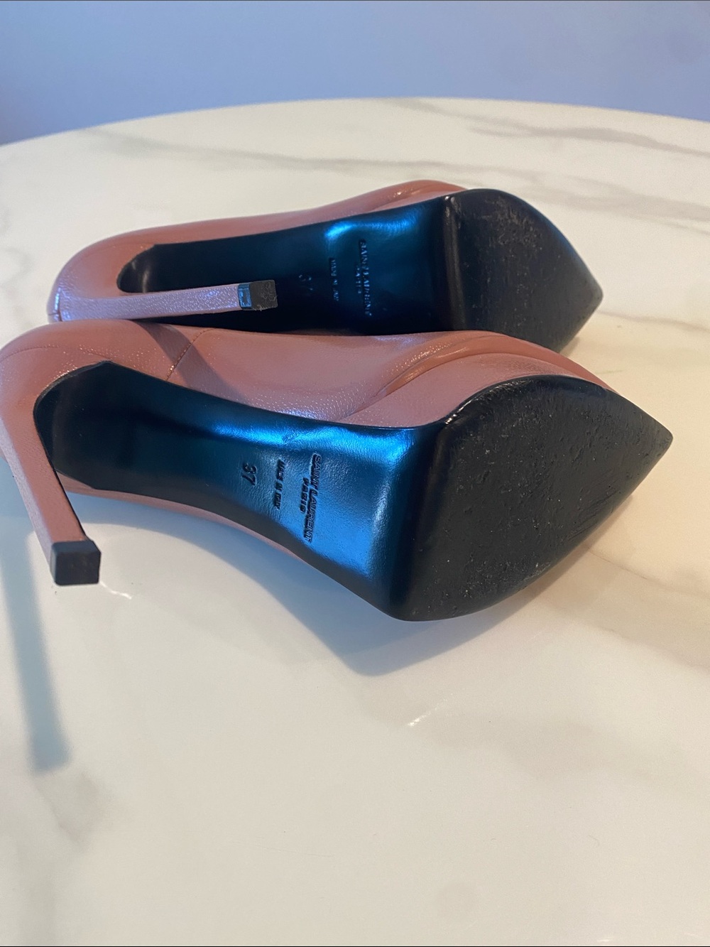 Saint Laurent Dusty Pink Leather Platform Pumps - Picture 7 of 9